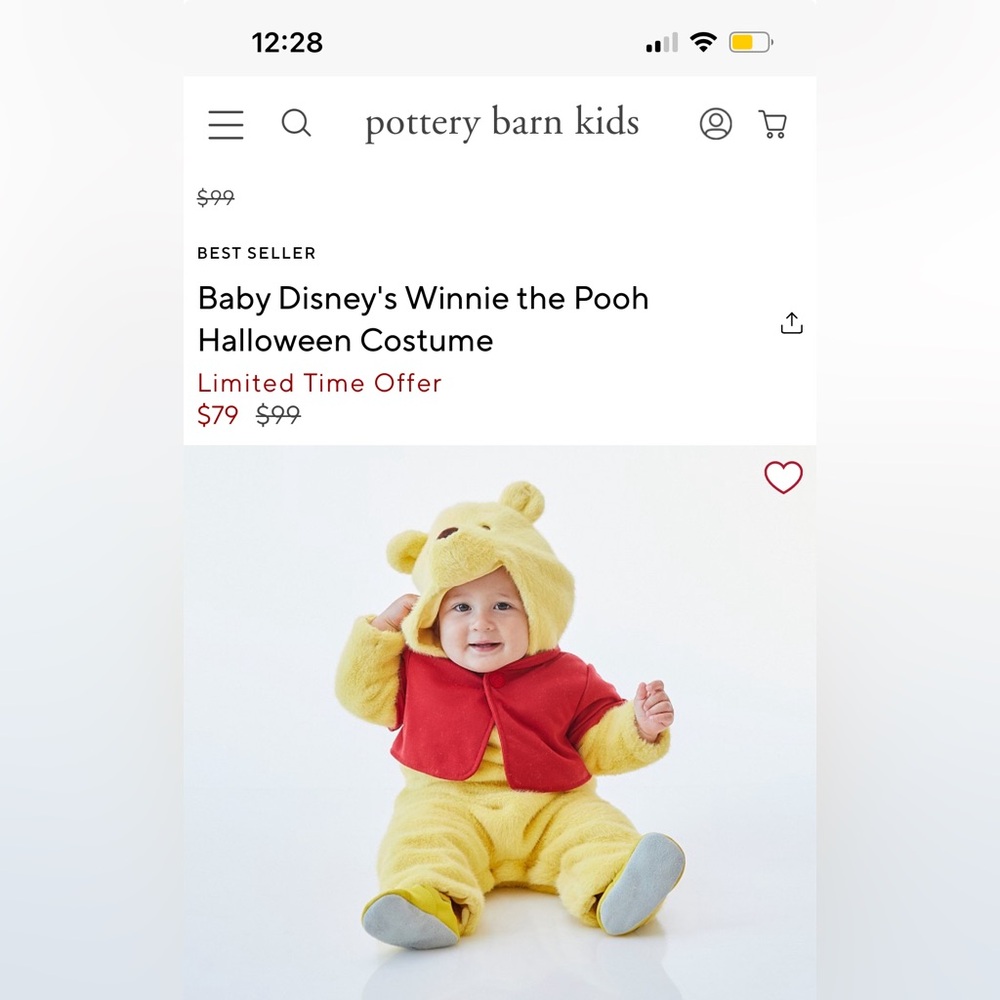 NWOT Pottery Barn Winnie the Pooh Halloween costume
